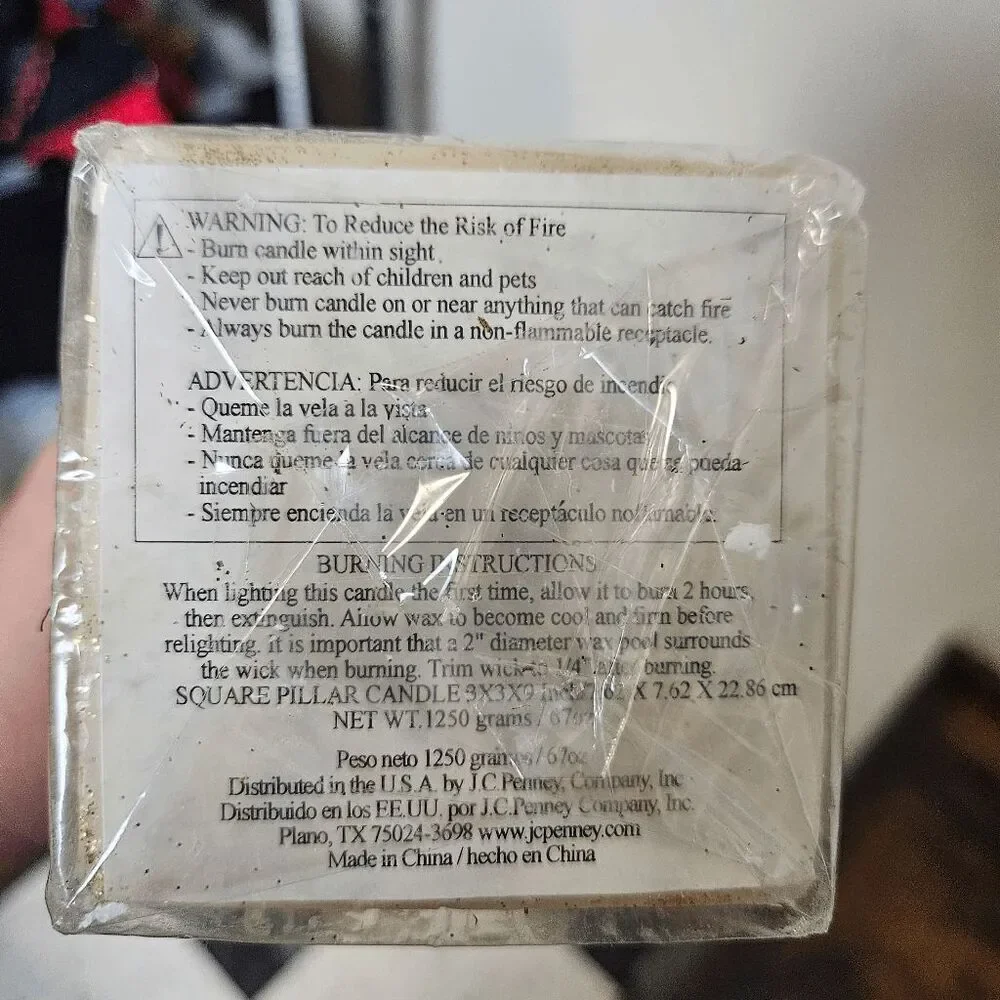 Square Pillar Holiday Candle JCPenny NWT White/Gold 9 in Tall